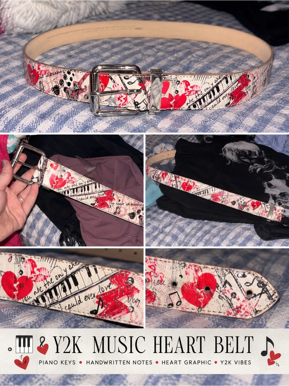 Spencer's White Belt with Red Music Heart & Piano Key Design